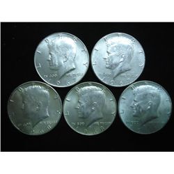 5 ASSORTED 40% SILVER KENNEDY HALF DOLLARS