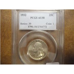 1932 WASHINGTON SILVER QUARTER PCGS AU58