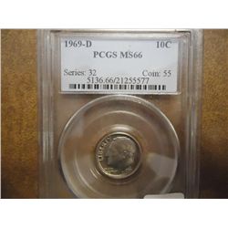 1969-D ROOSEVELT DIME PCGS MS66