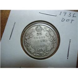 1936 DOT CANADA SILVER 25 CENTS SEMI KEY