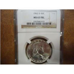 1962-D FRANKLIN HALF DOLLAR NGC MS63 FBL