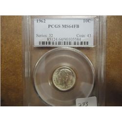 1962 SILVER ROOSEVELT DIME PCGS MS64FB