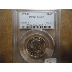 1999-D SBA DOLLAR PCGS MS67