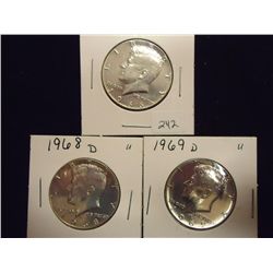 1966,68-D & 69-D 40% SILVER KENNEDY HALF DOLLARS