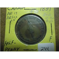 1837 CANADA HALF PENNY BANK TOKEN