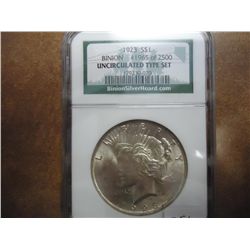 1923 BINION PEACE SILVER DOLLAR (UNC) FROM THE