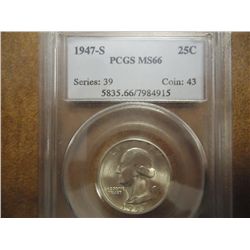 1947-S WASHINGTON SILVER QUARTER PCGS MS66