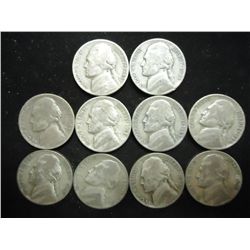 10 ASSORTED 35% SILVER JEFFERSON WAR NICKELS