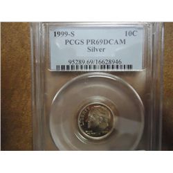 1999-S SILVER ROOSEVELT DIME PCGS PR69 DCAM