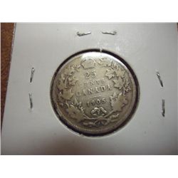 1905 CANADA SILVER 25 CENTS