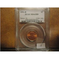 1991-D LINCOLN CENT PCGS MS66RD