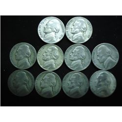 10 ASSORTED 35% SILVER JEFFERSON WAR NICKELS