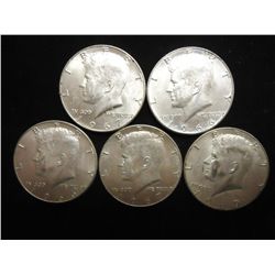 5 ASSORTED 40% SILVER  KENNEDY HALF DOLLARS