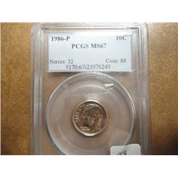 1986-P ROOSEVELT DIME PCGS MS67