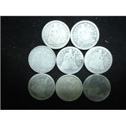 8 ASSORTED 1850'S SEATED LIBERTY DIMES