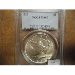 1923 PEACE SILVER DOLLAR PCGS MS62