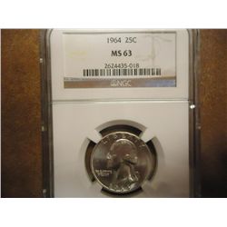 1964 WASHINGTON SILVER QUARTER NGC MS63