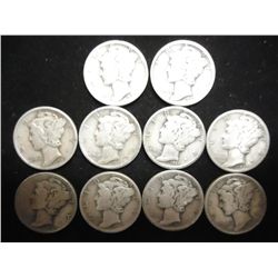 10 ASSORTED 1930'S MERCURY DIMES