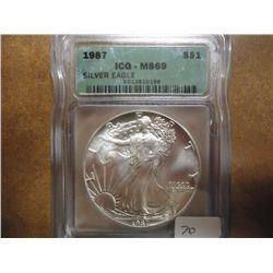 1987 AMERICAN SILVER EAGLE ICG MS69