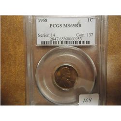 1958 LINCOLN CENT PCGS MS65RB