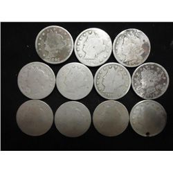 11 LIBERTY "V" NICKELS ROUGH SHAPE