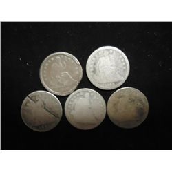 5 ASSORTED 1840'S SEATED LIBERTY DIMES ROUGHER