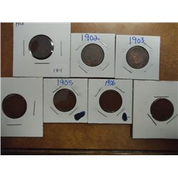 1901-1907 INDIAN HEAD CENTS 7 COINS ALL VF'S & UP