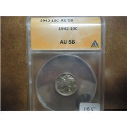 1942 MERCURY DIME ANACS AU58