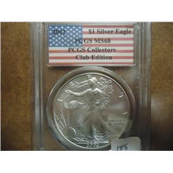 2002 AMERICAN SILVER EAGLE PCGS MS68
