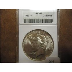 1922 PEACE SILVER DOLLAR ANACS MS64