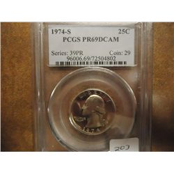 1974-S WASHINGTON QUARTER PCGS PR69 DCAM