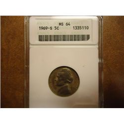 1969-S JEFFERSON NICKEL ANACS MS64