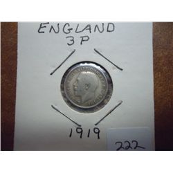 1919 GREAT BRITAIN SILVER 3 PENCE