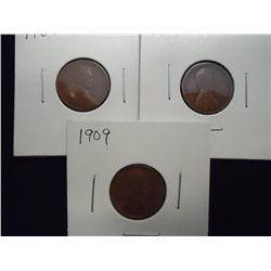 3-1909 LINCOLN CENTS 1-(EXTRA FINE), 1-(FINE) &