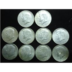 10 ASSORTED 40% SILVER KENNEDY HALF DOLLARS