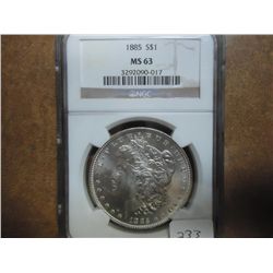 1885 MORGAN SILVER DOLLAR NGC MS63