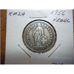 1956 SWITZERLAND SILVER FRANC .1342 OZ. ASW