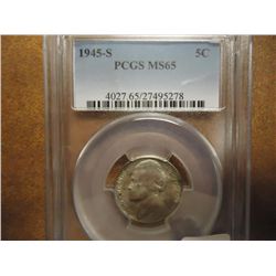 1945-S 35% SILVER JEFFERSON WAR NICKEL PCGS MS65
