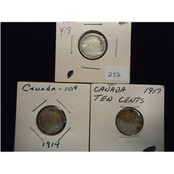 1912,14 & 17 CANADA SILVER 10 CENTS