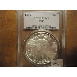 1986 AMERICAN SILVER EAGLE PCGS MS69
