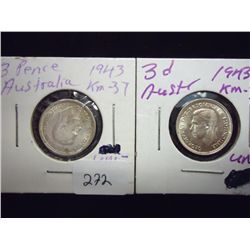 1943 & 1943-D AUSTRALIA SILVER 3 PENCE BOTH UNCS