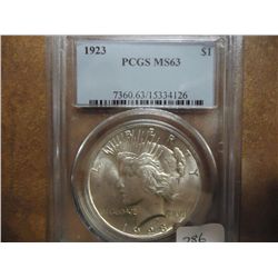 1923 PEACE SILVER DOLLAR PCGS MS63