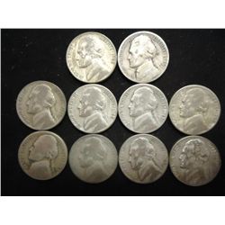 10 ASSORTED 35% SILVER JEFFERSON WAR NICKELS