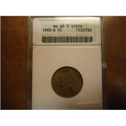 1993-D JEFFERSON NICKEL ANACS MS65 5 STEPS