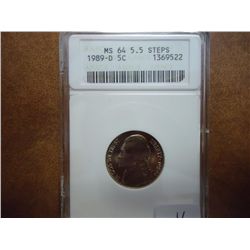 1989-D JEFFERSON NICKEL ANACS MS64 5 1/2 STEPS