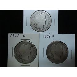 1902,07-O & 08-O BARBER HALF DOLLARS