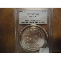 1994-W POW SILVER DOLLAR PCGS MS69