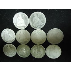 10 ASSORTED 1890'S SEATED LIBERTY DIMES