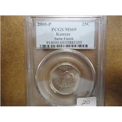 2005-P KANSAS QUARTER PCGS MS69 SATIN FINISH