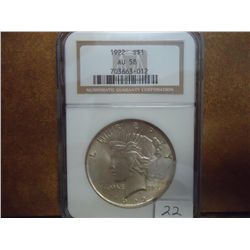 1922 PEACE SILVER DOLLAR NGC AU58